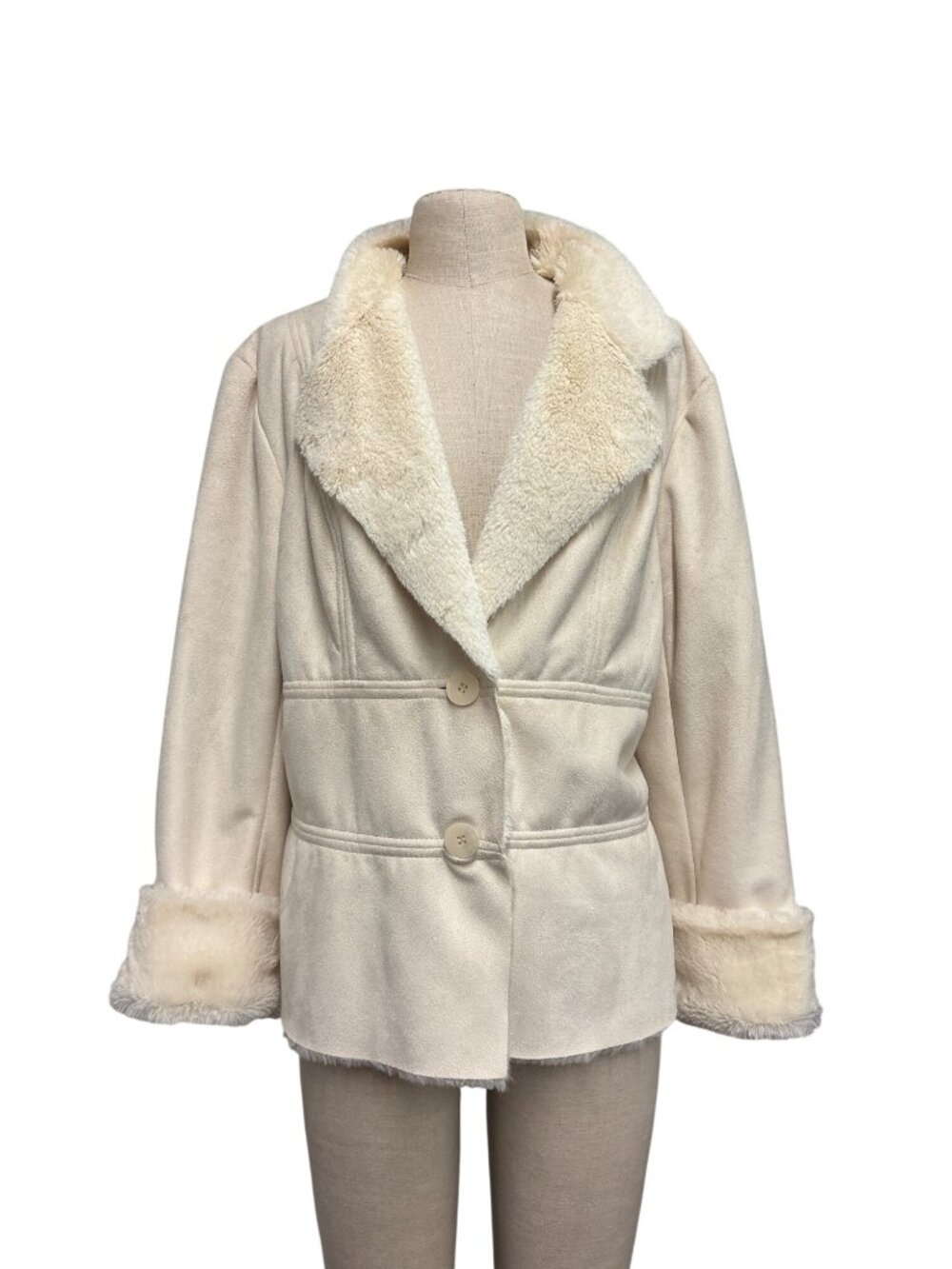Coldwater Creek Faux Suede Faux Fur Cream Jacket Size L Summer Nights Beach Coat
